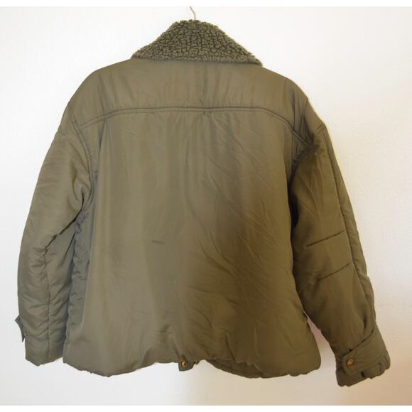 Pilcro Olive Green Cropped Puffer Jacket Sherpa Collar Size Small - Picture 8 of 8